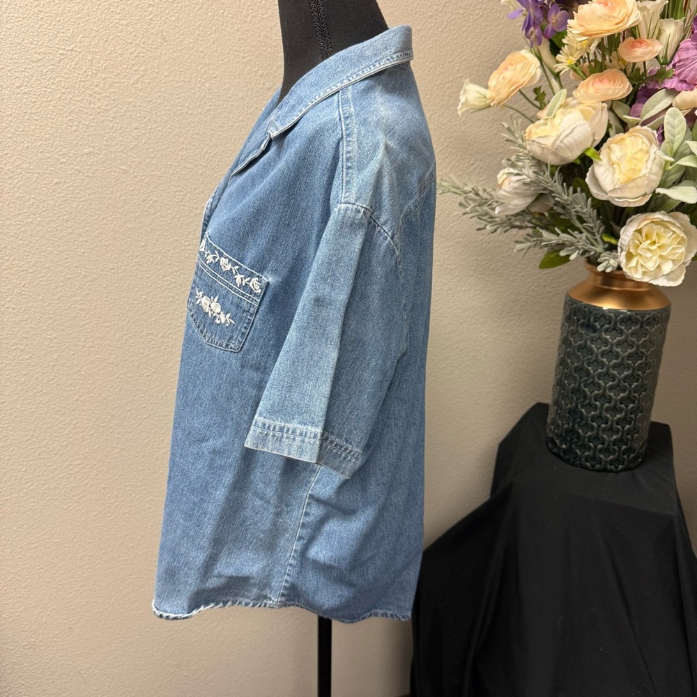 Vivaldi Jeanswear Floral Embroidered Denim Button Down Shirt Large Vintage - Picture 3 of 8